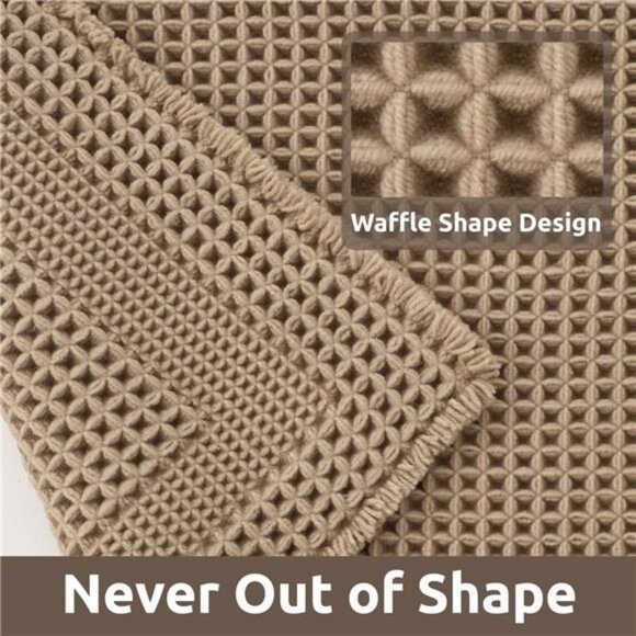 Beige Waffle Bath Mat 17x24 Soft Absorbent Non Slip Washable Boho Bathroom Rug - Picture 3 of 7